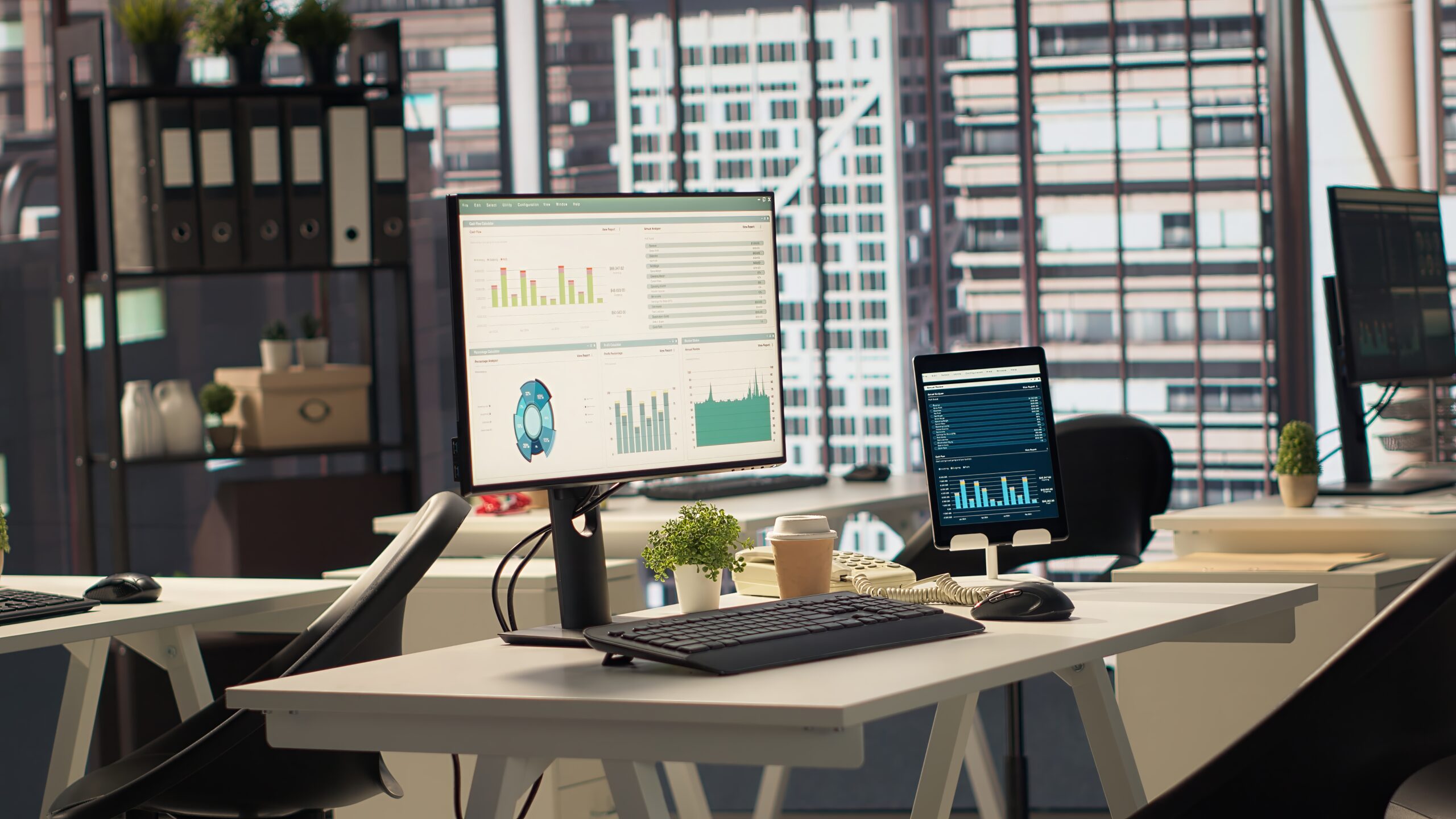 Empty business office with cubicles used in organizational activity efficiency
